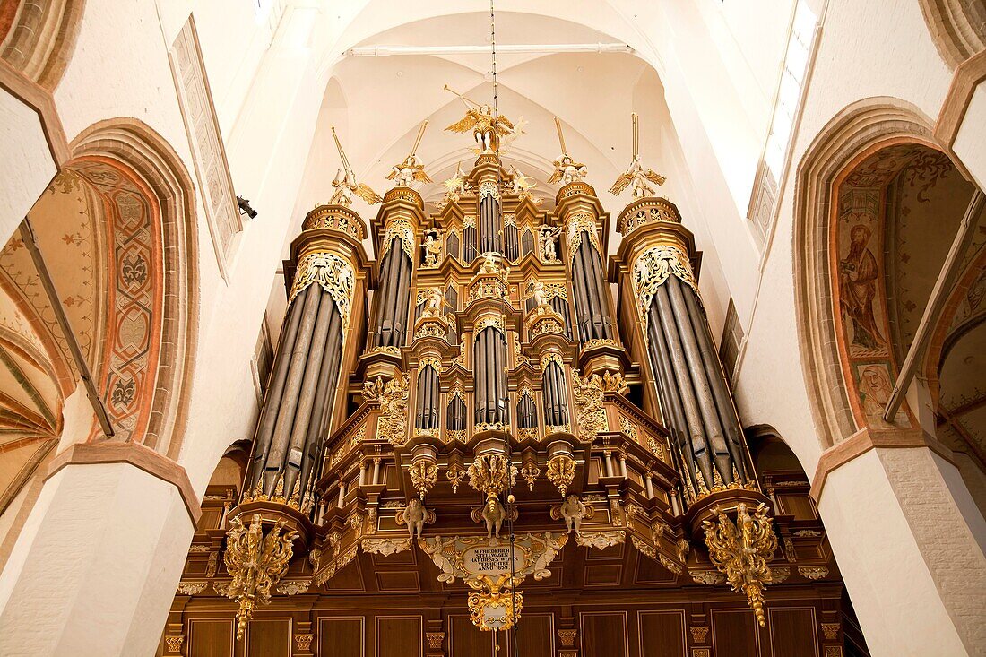 famous church organ built by Friedrich Stellwagen inside the Marienkirche or St  Mary´s church, Hanseatic City of Stralsund, Mecklenburg-Vorpommern, Germany