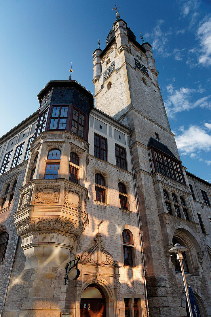 Town hall under blue sky, Dessau, Saxony-Anhalt, Germany, Europe