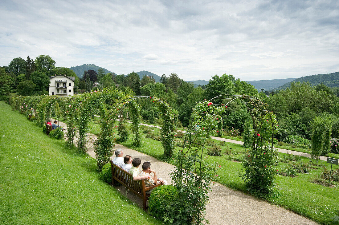 People at the rose garden auf dem Beutig, Baden-Baden, Black Forest, Baden-Wuerttemberg, Germany, Europe