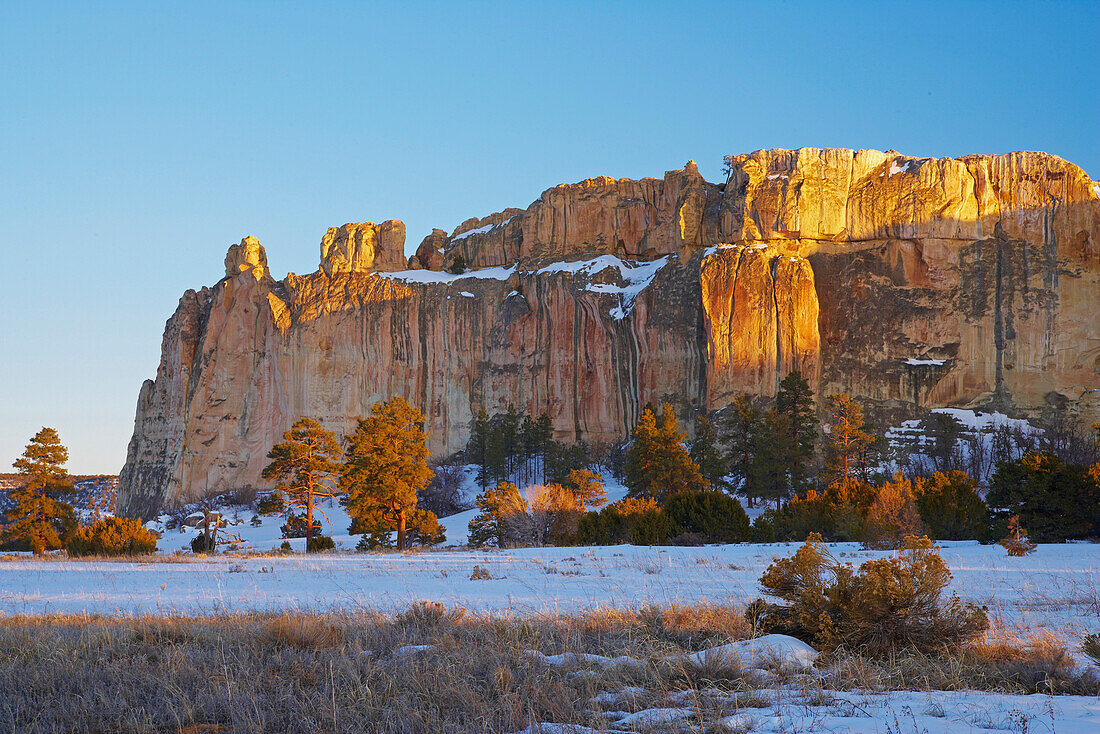 Abendstimmung, El Morro National Monument, Schnee, New Mexico, USA, Amerika