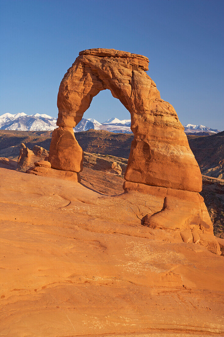 Delicate Arch, La Sal Mountains, Arches National Park, Utah, USA, America