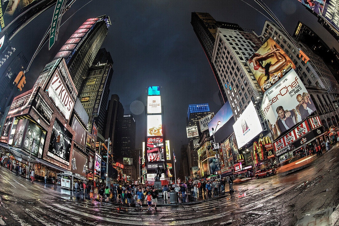 Times Square at twilight on a rainy day, Broadway, Manhattan, New York City, New York, USA