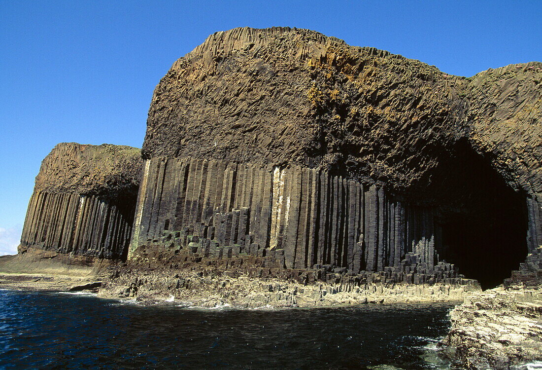 Basalt columns in front of Fingal's cave, Isle of Staffa, Hebrides, Scotland, Great Britain, Europe