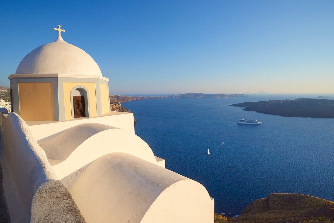 View over sea from Fira, Santorini Island, Cyclades, Greece