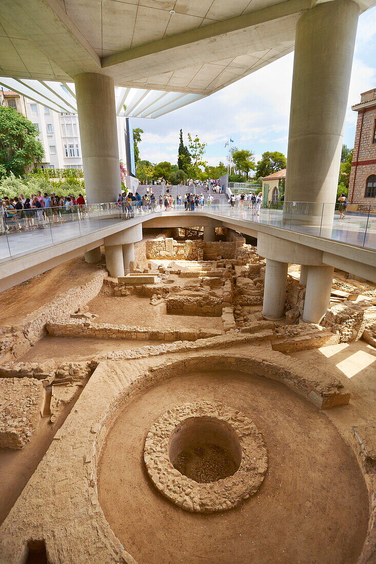 The ruins of old city under New Acopolis Museum, Athens, Greece