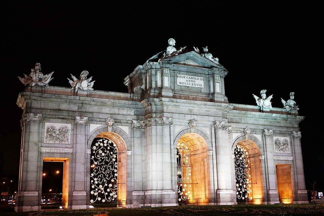 Christmas lights, Puerta de Alcala, Madrid, Spain