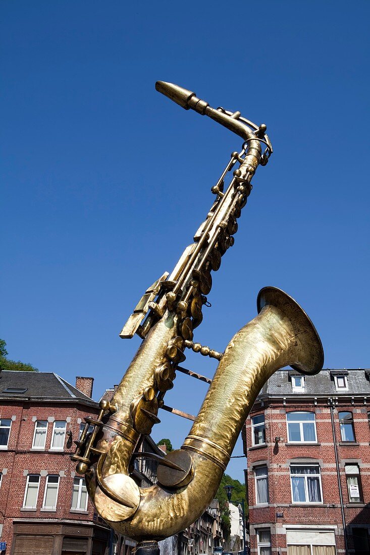 Saxophone memorial to Adolphe Sax, Dinant, Wallonia, Belgium, Europe