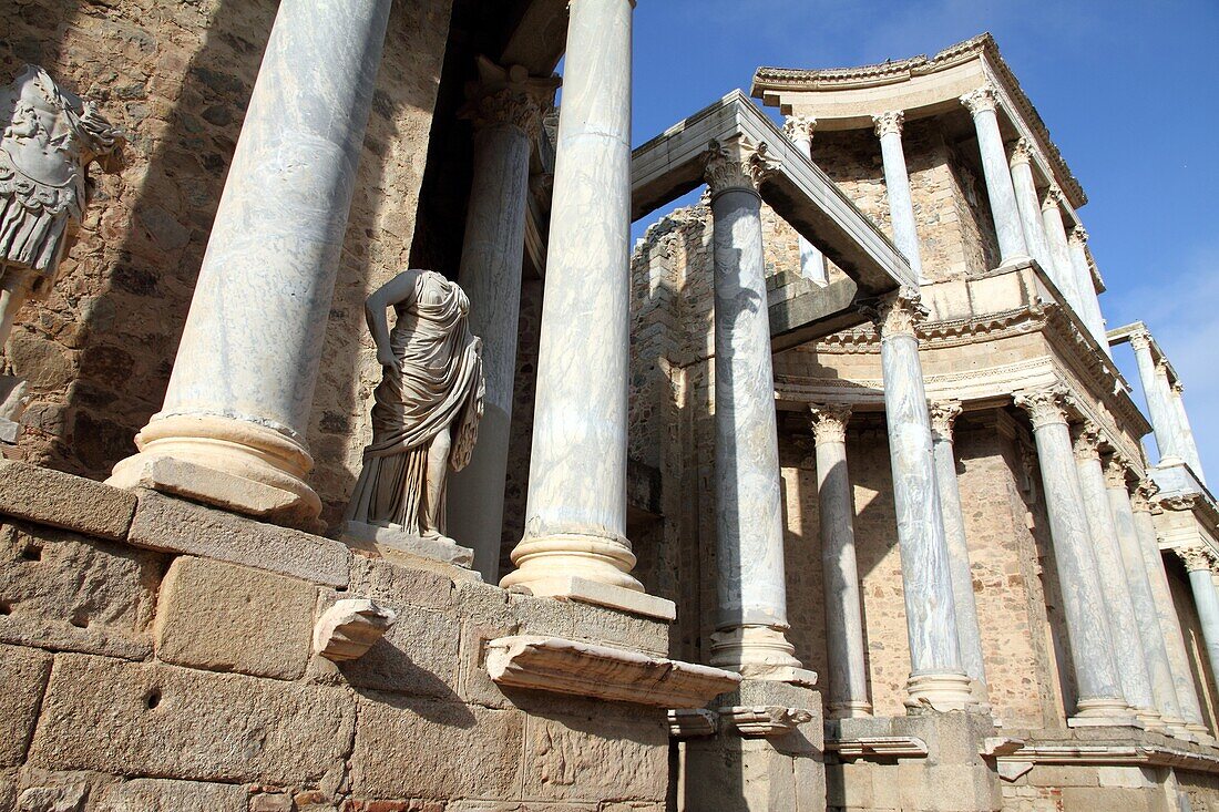 Ruins of the roman theatre, Merida, Badajoz Province, Extremadura, Spain