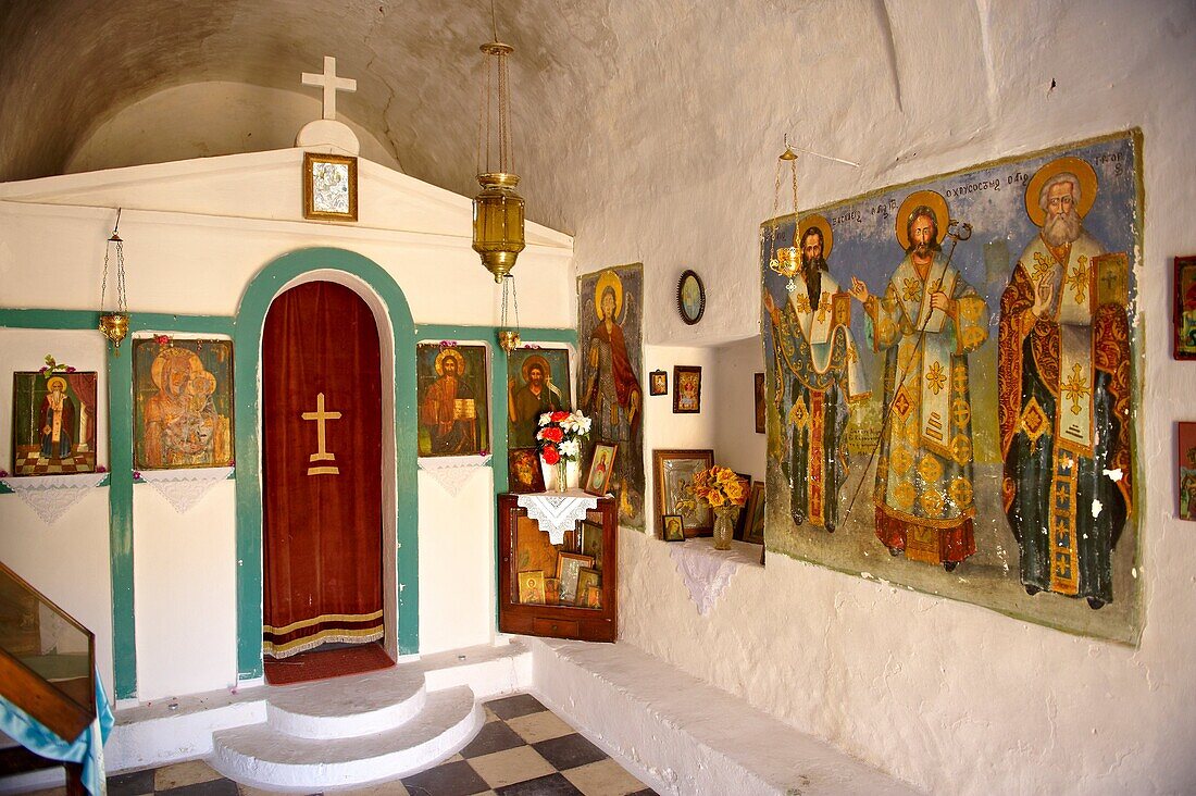 Interior of the Greek Orthodox church of Saint Charapampos, Paliachora, Aegina, Greek Saronic Islands