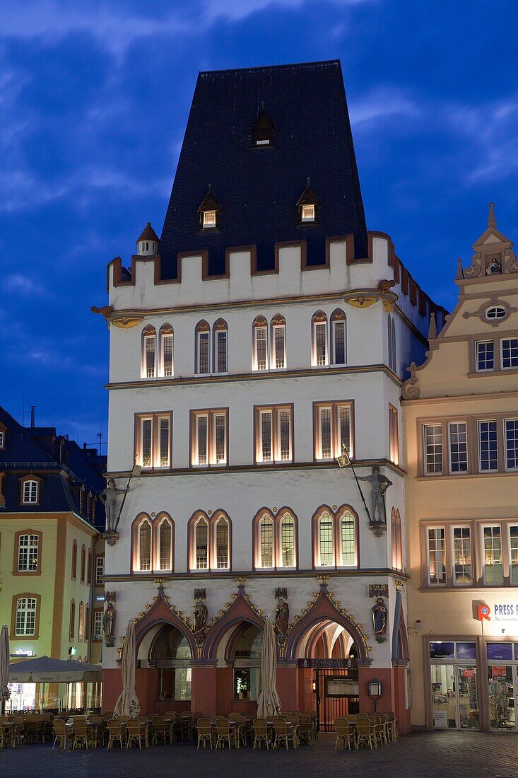 Steipe, medieval building, illuminated at night, Trier, Germany