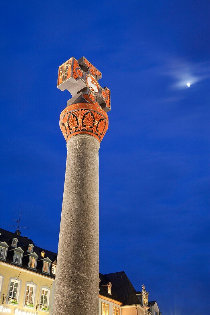 market cross, illumitated at night, Trier, Germany