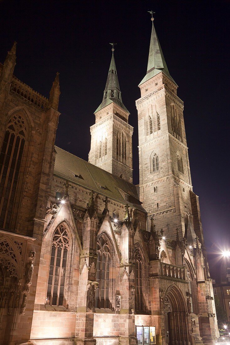 St  Sebald church, illuminated at night, Nuremberg, Germany