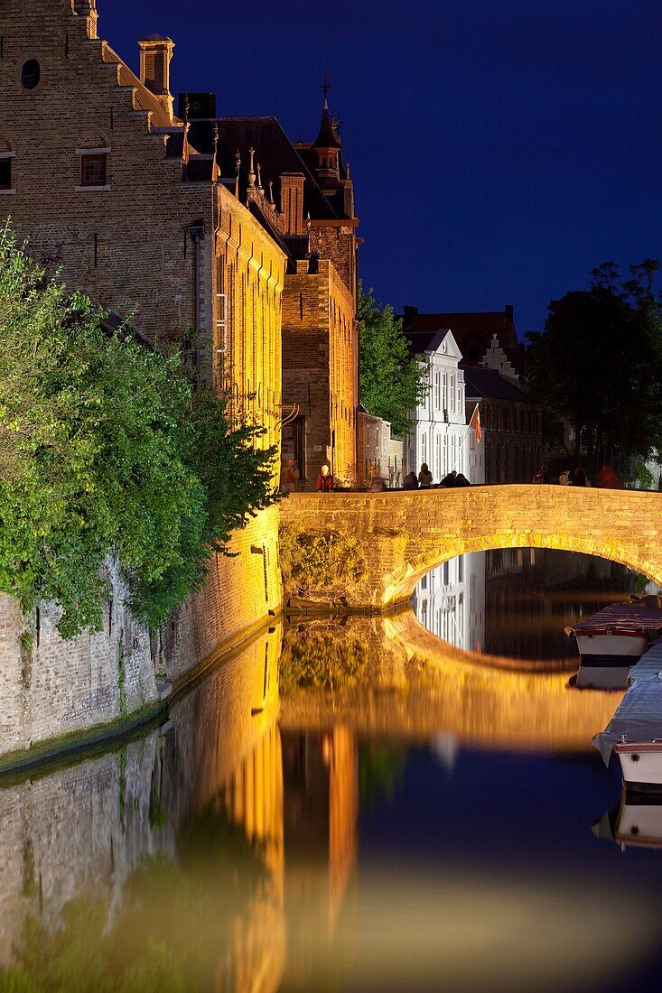 town canal and bridge at night, Bruges, Belgium