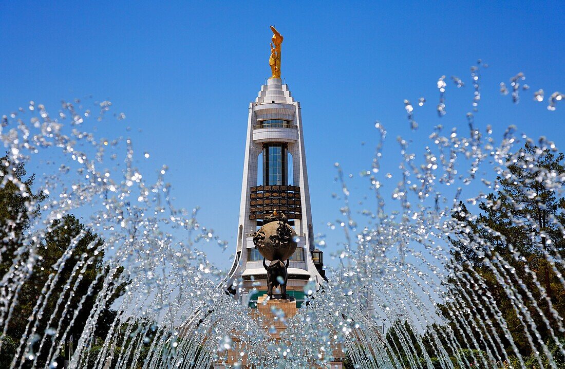 Turkmenistan - Ashgabat - fountains and the Arch of Neutrality