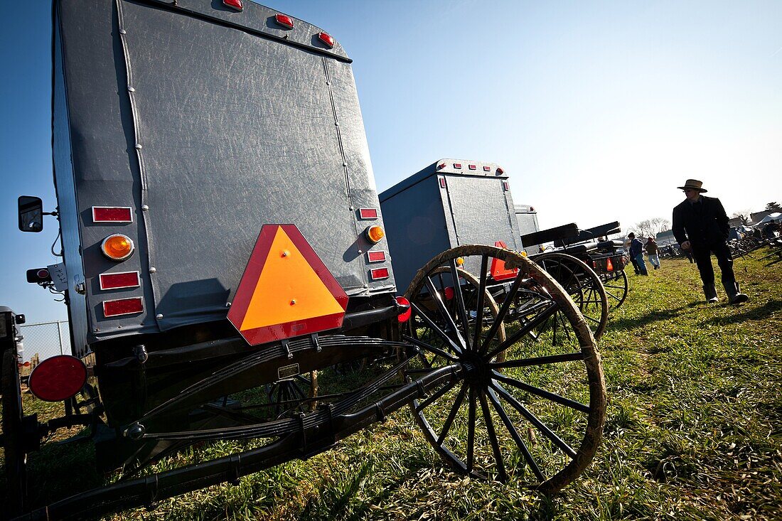 Amish buggy for sale during the Annual Mud Sale to support the Fire Department in Gordonville, PA