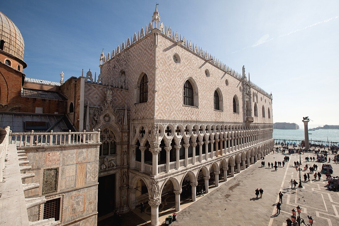 View over Saint Mark´s square and the Doge´s palace from the Saint Mark´s cathedral balcony, Venice, Italy, Europe