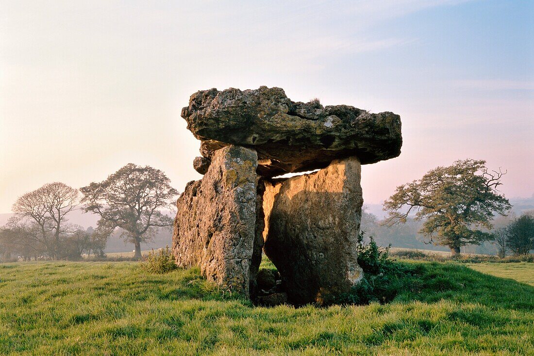 St Lythans 6000 year old prehistoric megalithic dolmen burial chamber Neolithic long barrow  Glamorgan, Wales, UK