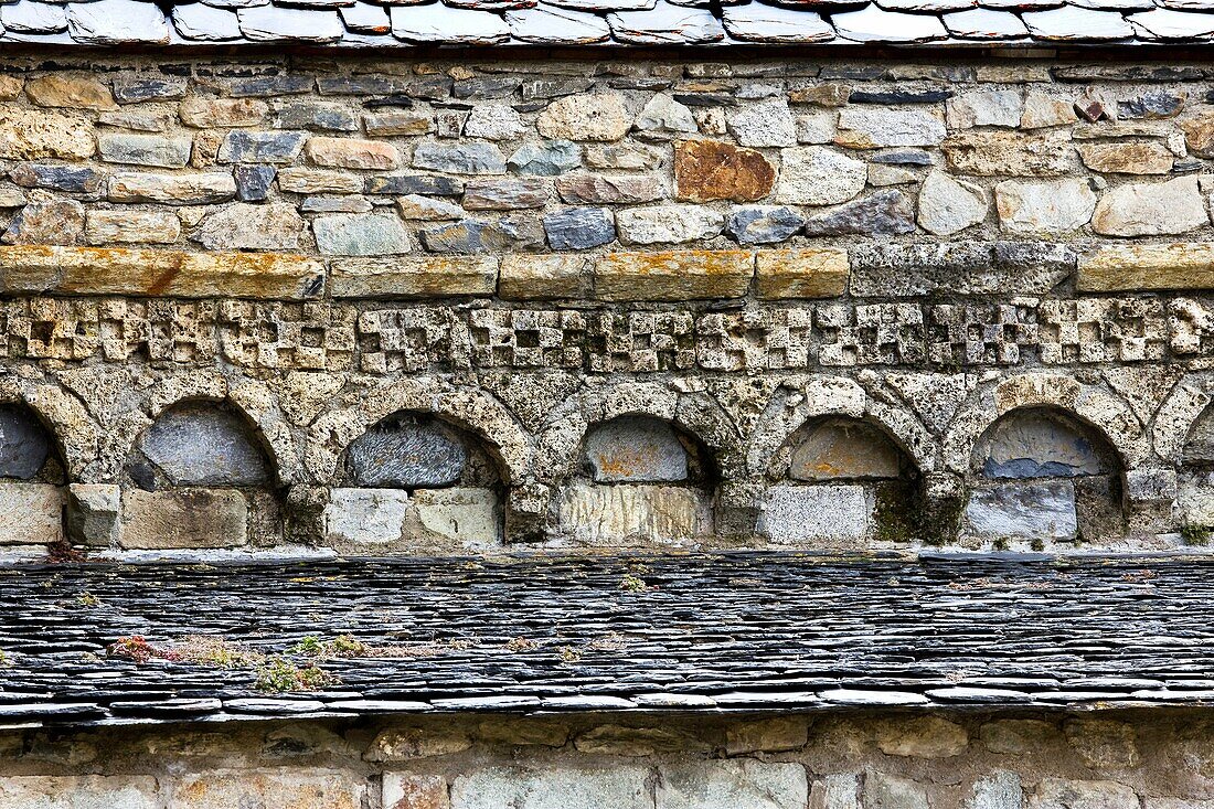 Blind arches in the Romanesque church of the Nativity - Durro - Boi - Vall de Boi - Pyrenees - Lleida Province - Catalonia - Spain