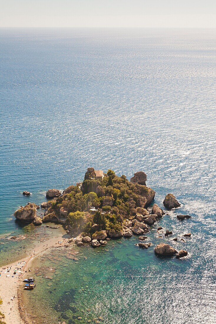 View of Isola Bella island, Baia Dell’ Isola Bella, Taormina, Sicily, Italy