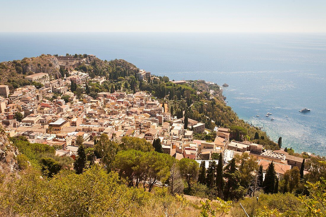 View of the town of Taormina, Sicily, Italy