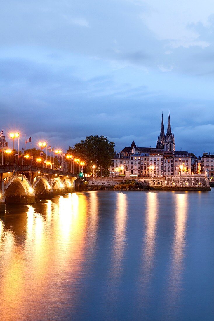 Blue hour in Bayonne city, France.