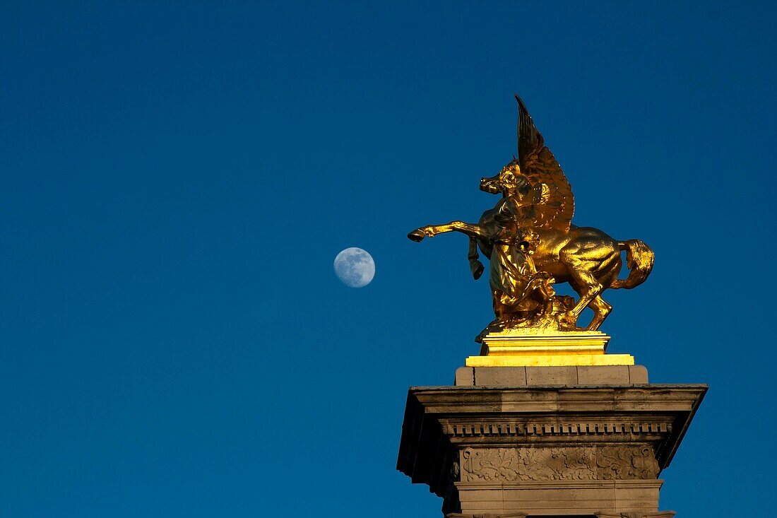 Paris, Pont Alexandre III, the night sky and moon