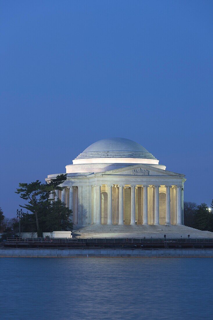 Jefferson Memorial illuminated during twilight prior to sunrise in Washington, DC, USA