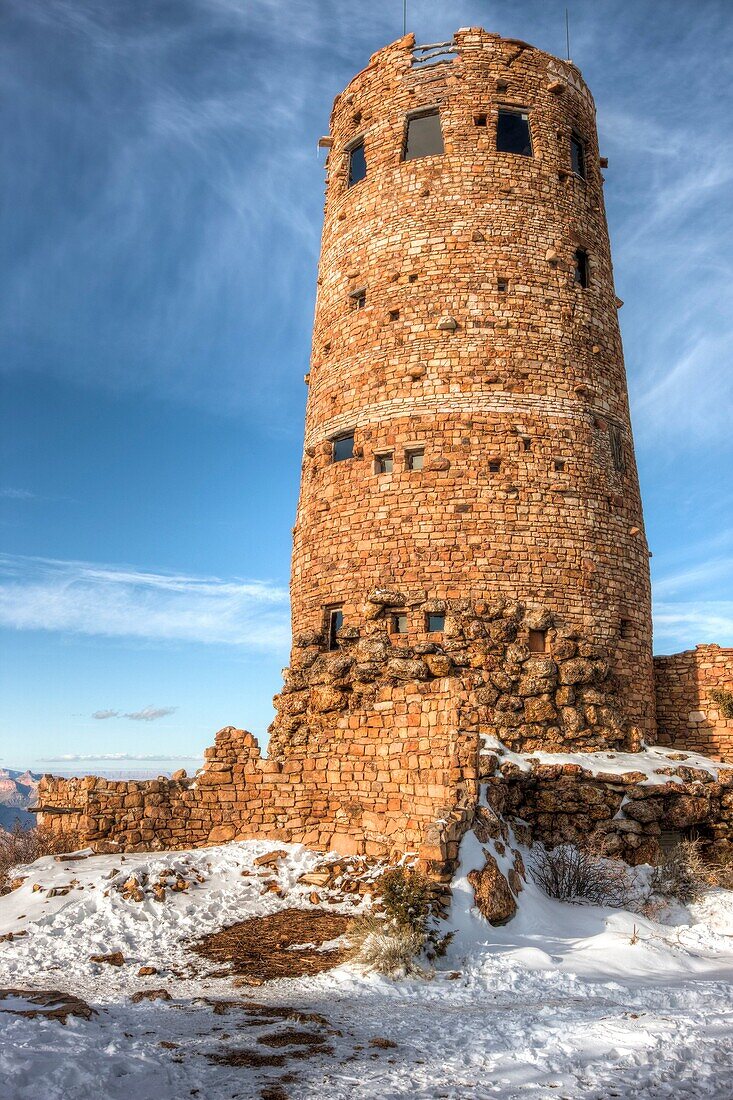 Desert View Watchtower in Winter, Grand Canyon National Park, Arizona, USA