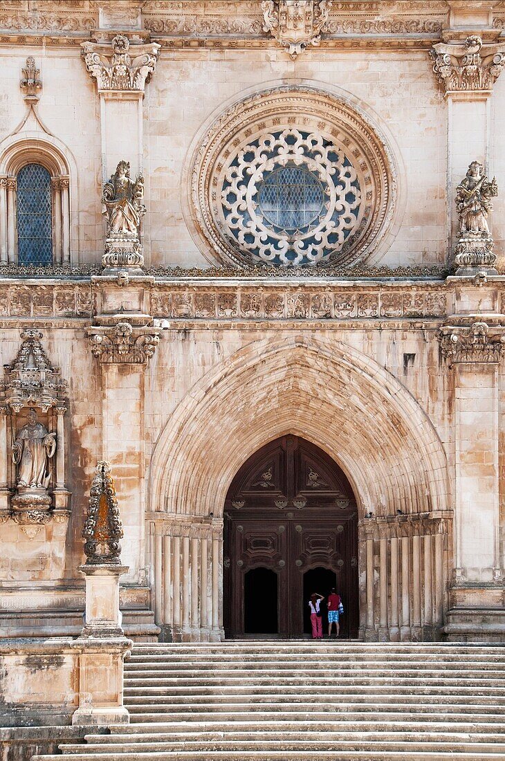 Exterior of the Alcobaca Monastery, main entrance, UNESCO heritage, Alcobaca, Portugal