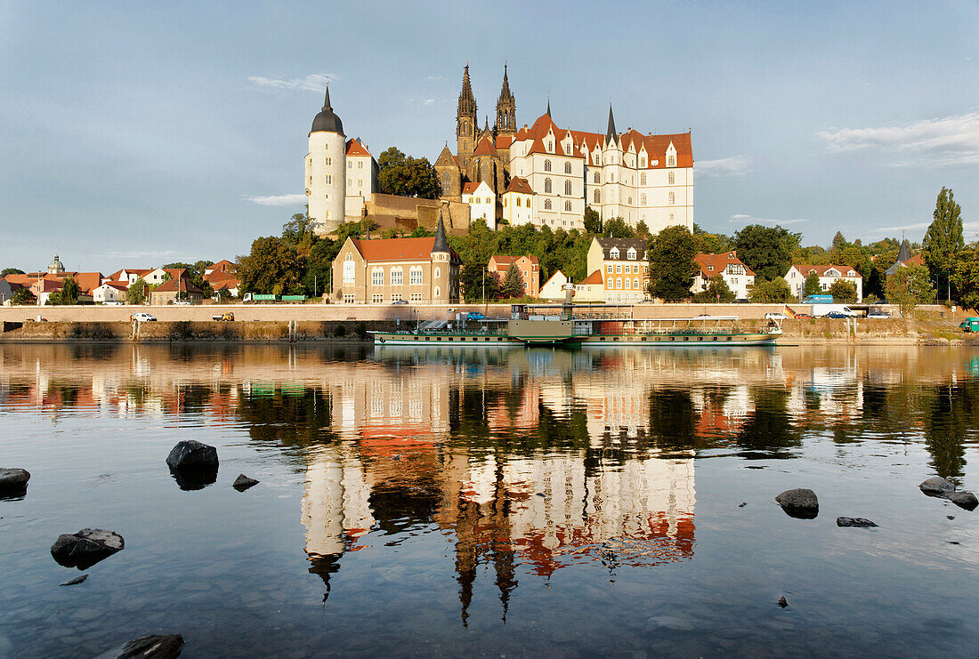 Cathedral and Albrechtsburg castle under clouded sky, Burgberg, Meissen, Saxony, Germany, Europe