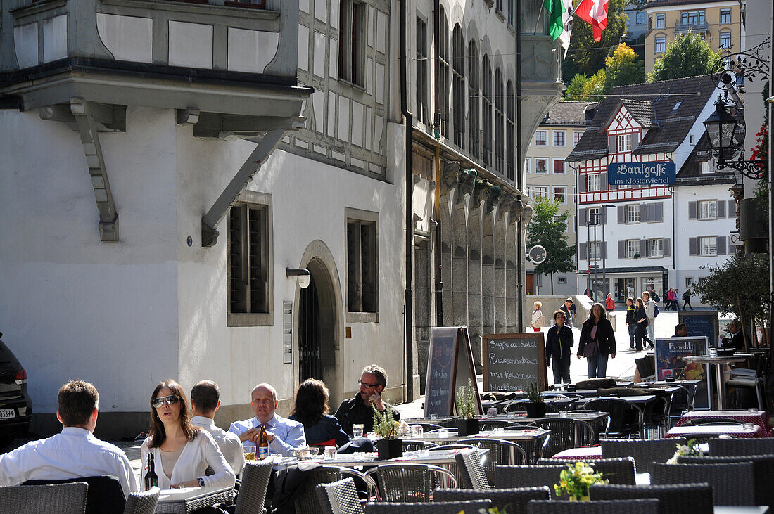 People at the Gallusplatz square, Sankt Gallen, Eastern Switzerland, Switzerland, Europe
