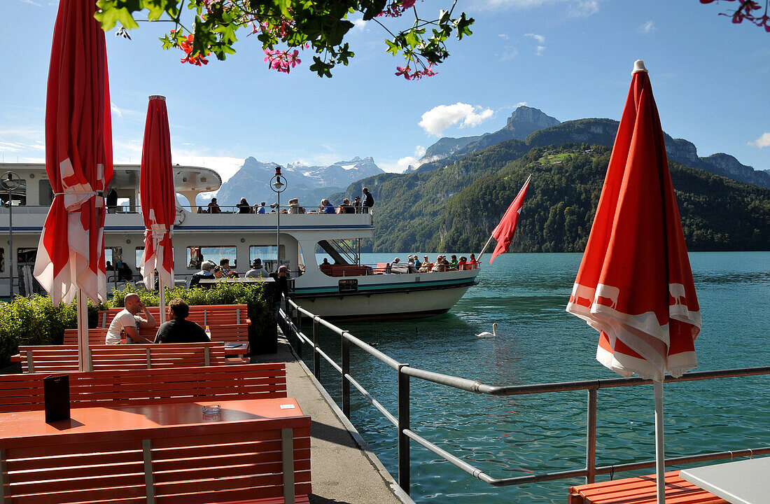 Excursion boat on Lake Lucerne, Canton Schwyz, Central Switzerland, Switzerland, Europe