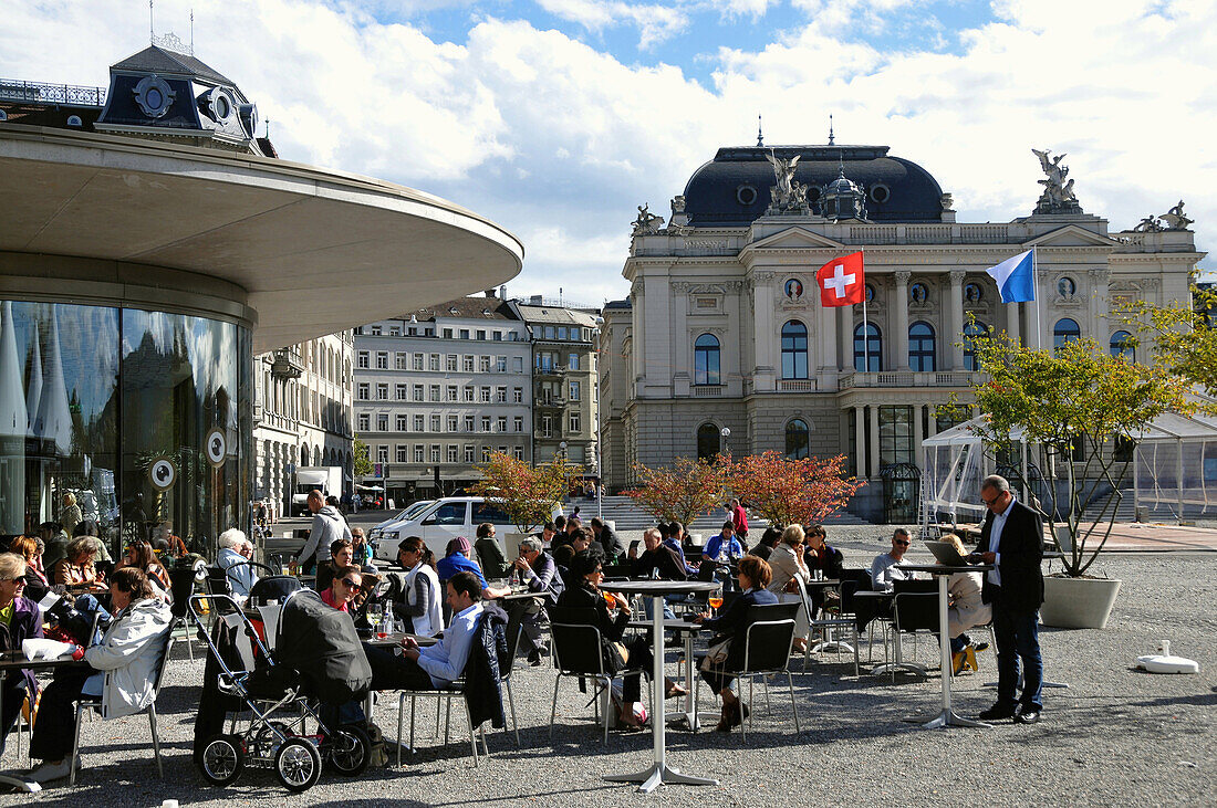 People at the Theaterplatz in front of the opera, Zurich, Switzerland, Europe