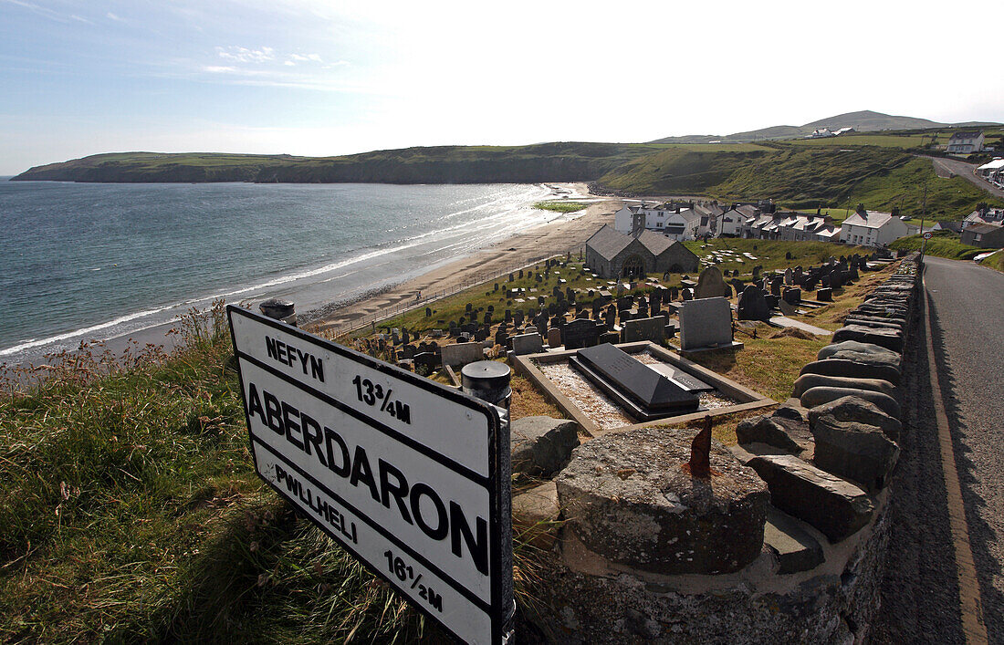 The cemetery from the village Aberdaron, Llyn peninsula, North Wales, Great Britain, Europe