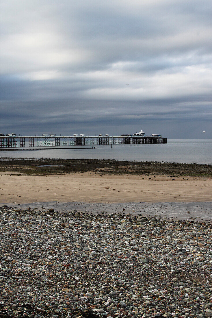 Pier under clouded sky, Seaside resort Llandudno, North Wales, Great Britain, Europe