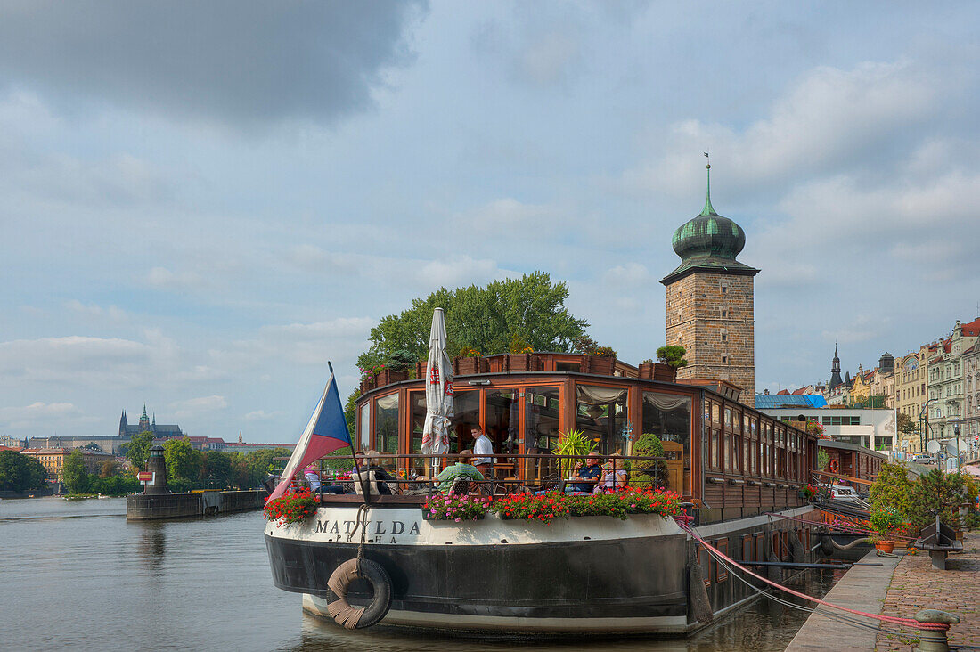 Restaurant boat on the Moldau, Prague, Middle Bohemia, Czech Republik