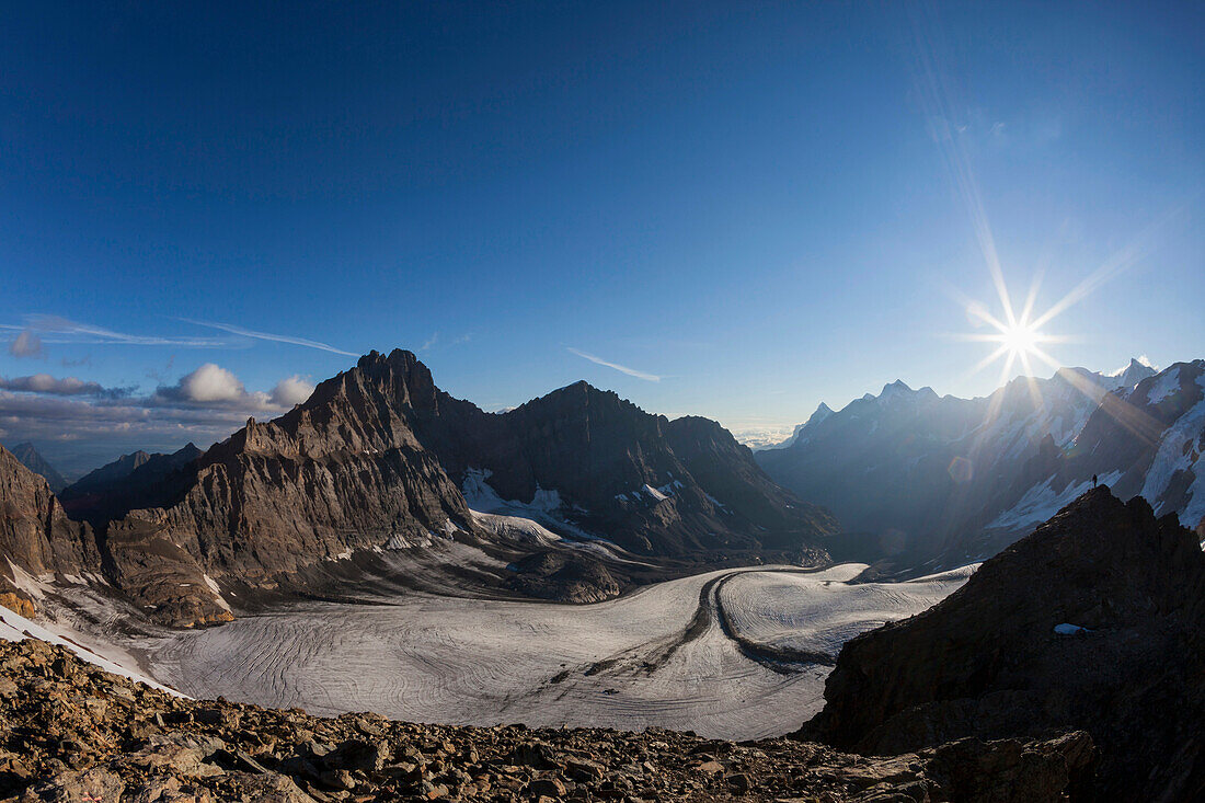 View from Mount Mutthorn to Tschingelfirn glacier, Lauterbrunnen Valley, Gspaltenhorn, Jungfrau, Bernese Oberland, Canton of Bern, Switzerland