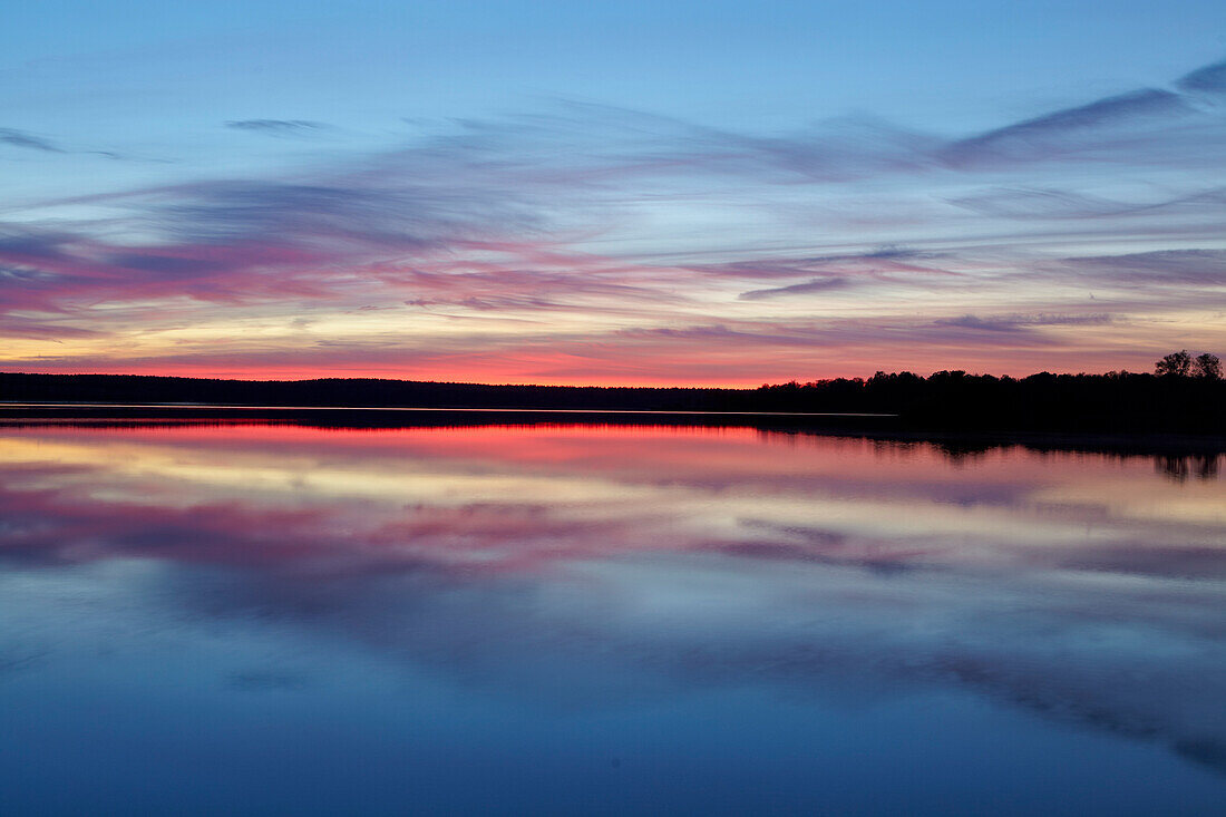 Lake Krakower See at sunset, Mecklenburg Lake District, Mecklenburg Western Pomerania, Germany, Europe