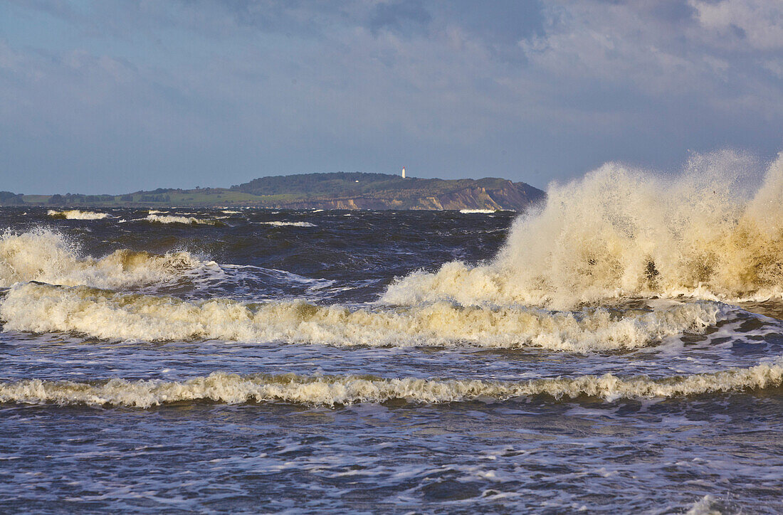 Stormy sea at the Baltic coast, View of Hiddensee island, Wittow peninsula, Ruegen island, Mecklenburg Western Pomerania, Germany, Europe