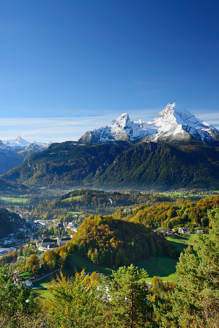 Berchtesgaden und Watzmann, Berchtesgadener Alpen, Oberbayern, Bayern, Deutschland