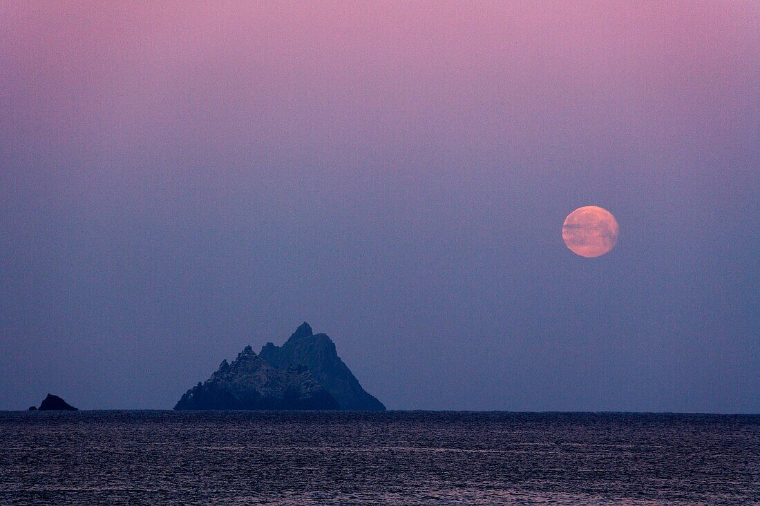 Full moon over the Skellig Islands, County Kerry, Ireland