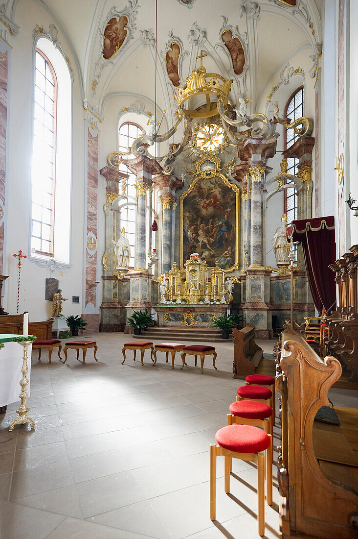 Interior view of St Bartholomew church, Ettenheim, baroque city, Ortenau, Black Forest, Baden-Wuerttemberg, Germany, Europe