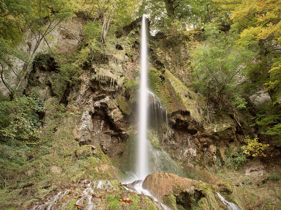 Long time exposure of waterfall, Bad Urach, Swabian Alb, Baden-Wuerttemberg, Germany