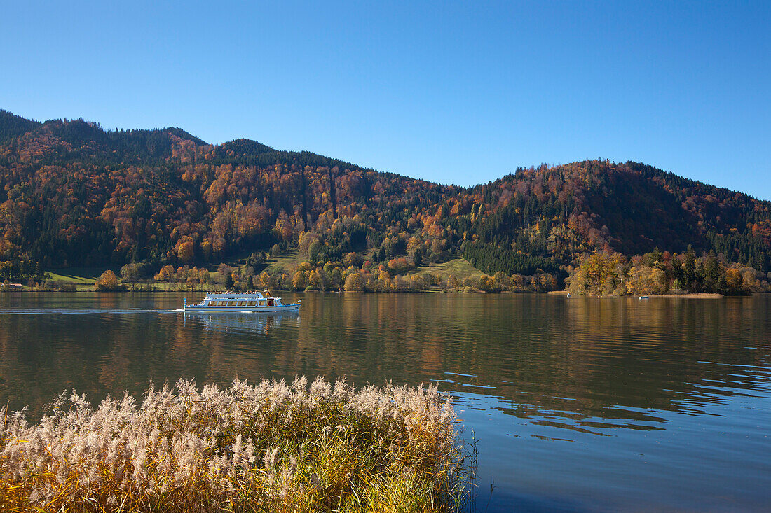 Excursion boat on lake Schliersee, Upper Bavaria, Germany, Europe