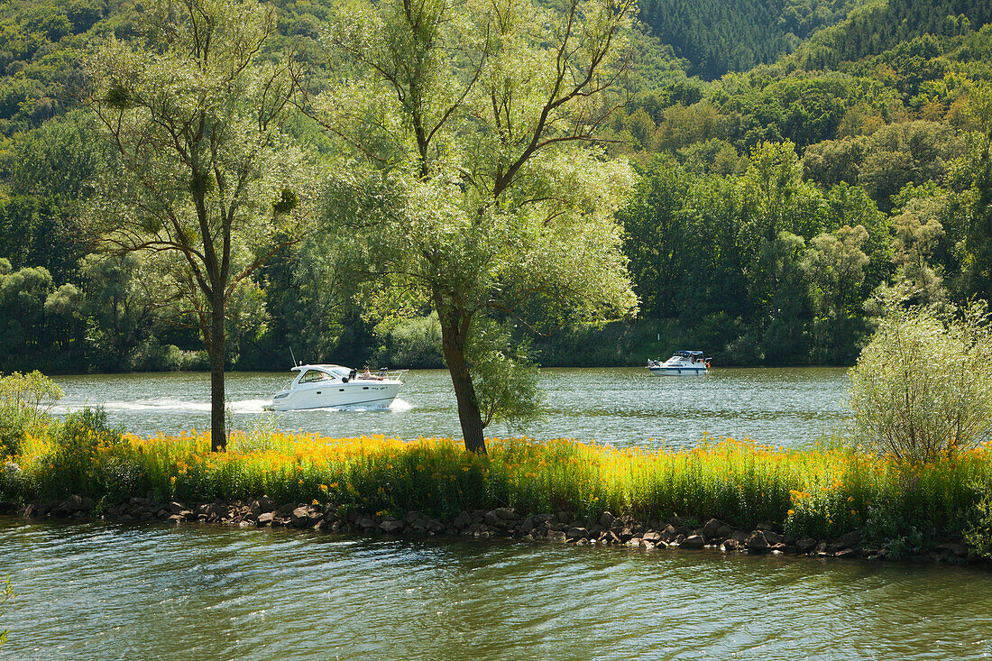 Motor boats, Mosel river, Rhineland-Palatinate, Germany