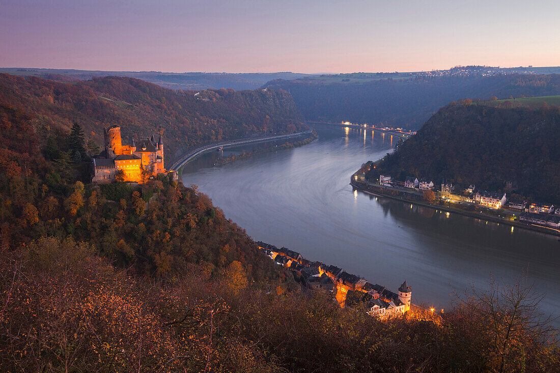 Burg Katz oberhalb von St Goarshausen, Rhein, Rheinland-Pfalz, Deutschland