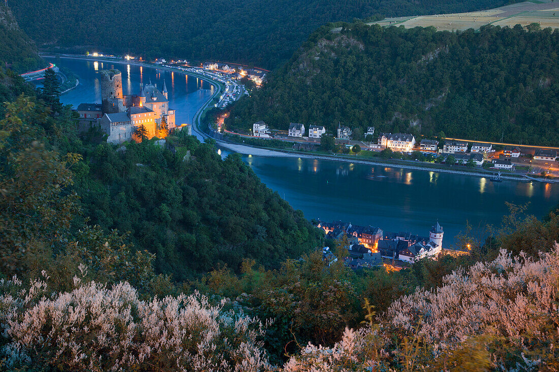 Burg Katz oberhalb von St Goarshausen, Unesco Weltkulturerbe, Rhein, Rheinland-Pfalz, Deutschland