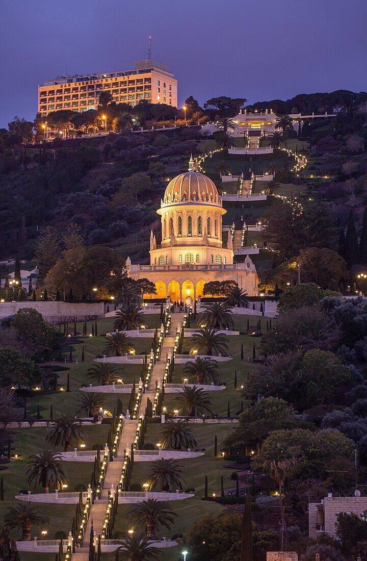 Bahai Temple & Garden cascade down the slopes of Mount Carmel in Haifa, Israel