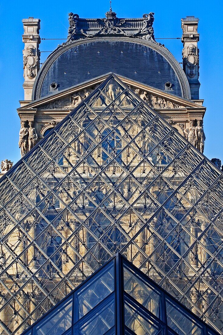 Pyramid of Louvre Museum  Paris  France.