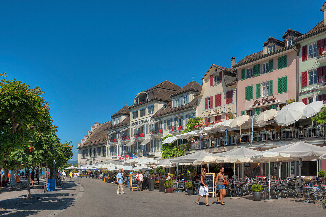 Hotels and cafes at Rapperswil, Rapperswil, Lake Zurich, St. Gallen, Switzerland, Europe